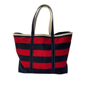 L.L. Bean Boat And Tote Bag Made In USA Canvas Red & Navy Stripes